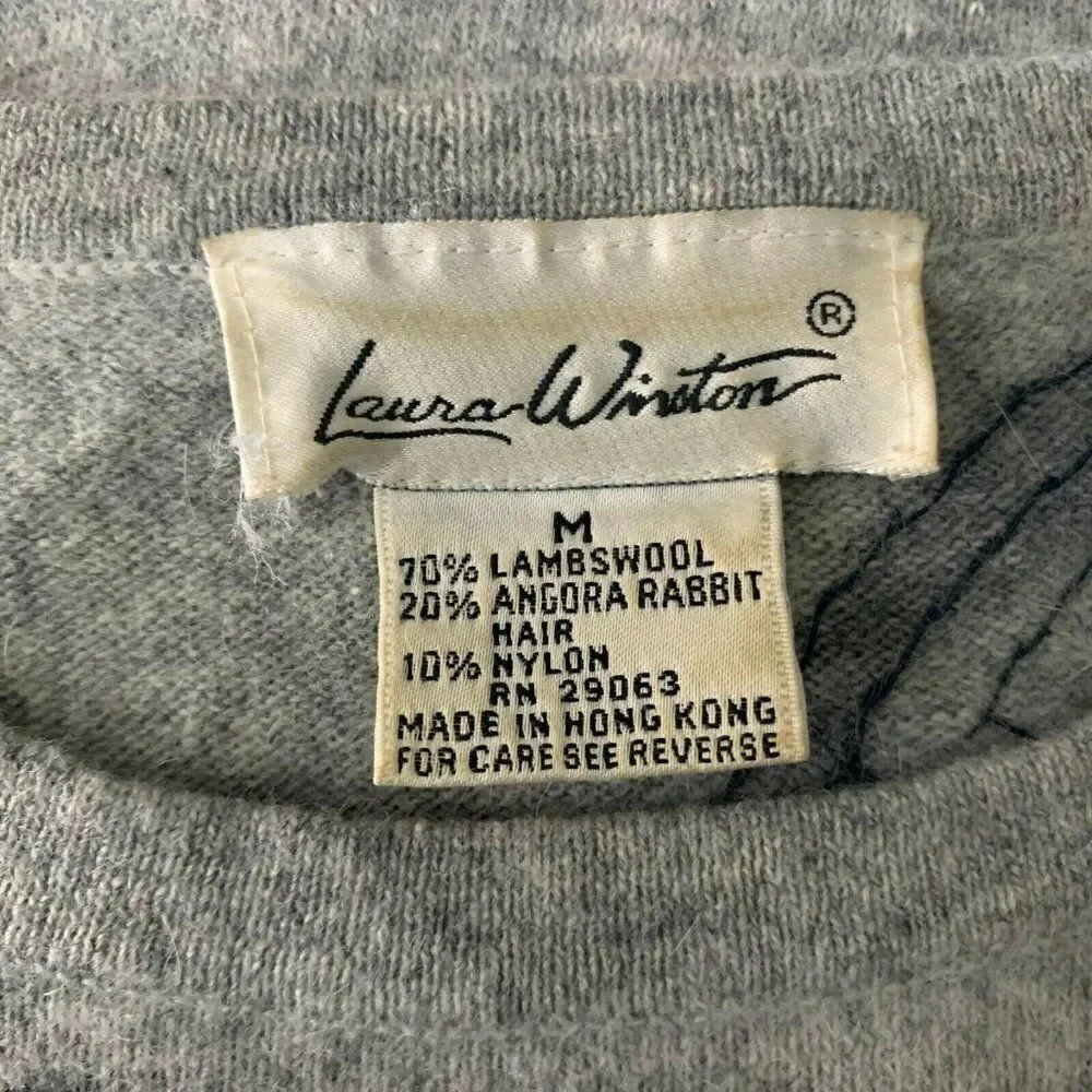 Vintage Lambswool Angora Beaded Sweater M Grey - Picture 8 of 8